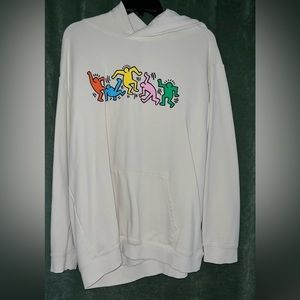 H&M Keith Haring White Hoodie Size XL Relaxed Fit